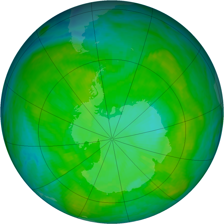 Antarctic ozone map for 22 December 1986